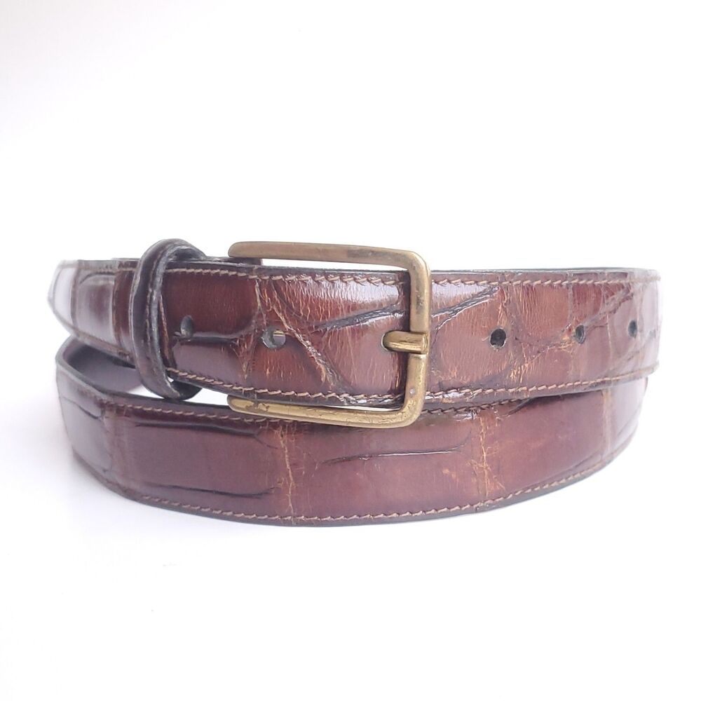 Trafalgar Leather Belt Size 34 Made in USA Brown Reptile Approx 42 x 7/8 "